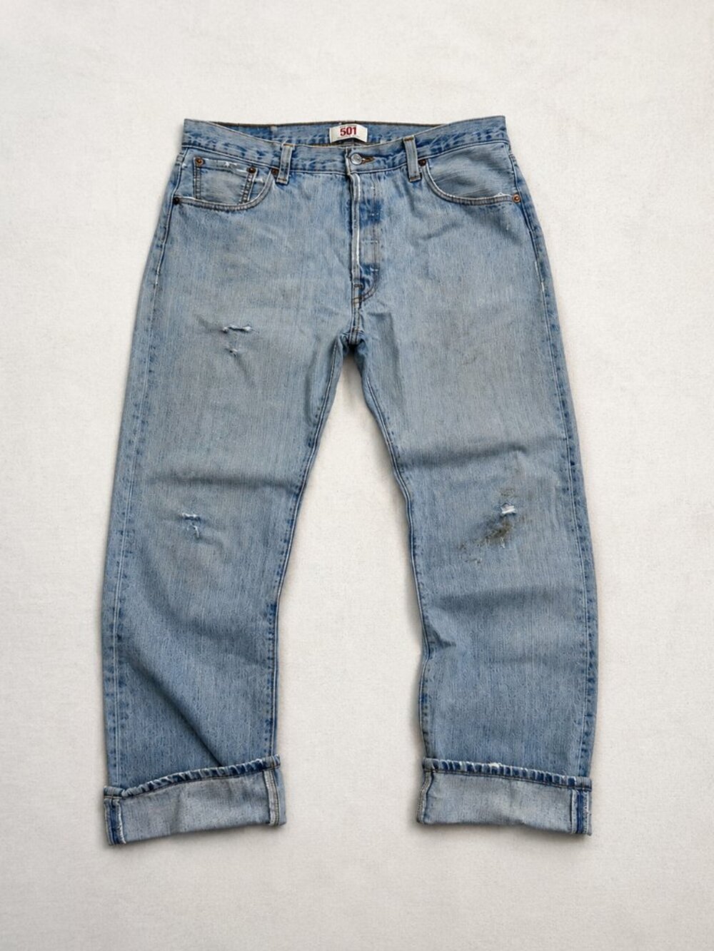 Levi’s 501 XX Jeans Men’s 36x32 Light Wash Distressed Straight Leg Button Fly